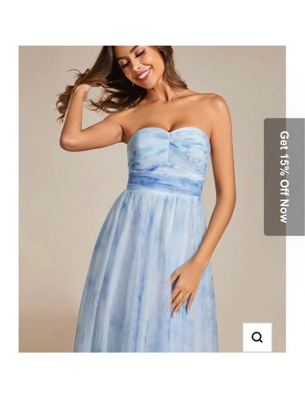 Ever Pretty Strapless Light Blue Watercolor Maxi Gown